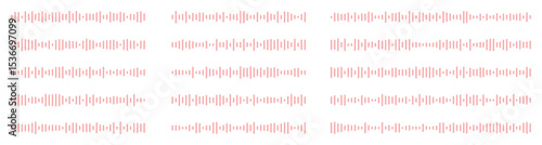 Podcast sound waves. Audio waveforms line icons, sound wave frequency or voice microphone signals. Music, podcast and broadcast, UI and audio branding design. Isolated vector set.