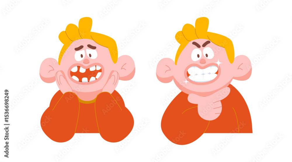 Fototapeta premium Diastema teeth and Healthy teeth (Man) illustration vector design on white background. Dental care concept.