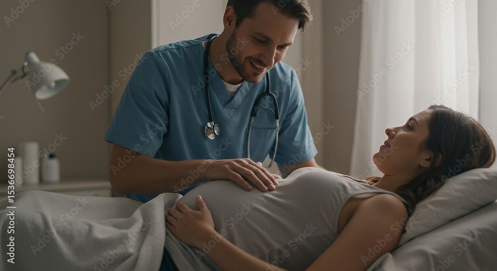 Obraz premium Gentle Care: Doctor Examining Pregnant Woman