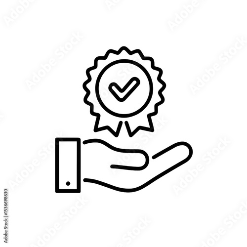 Award Badge in Hand Icon – Quality Certification Outline Vector
