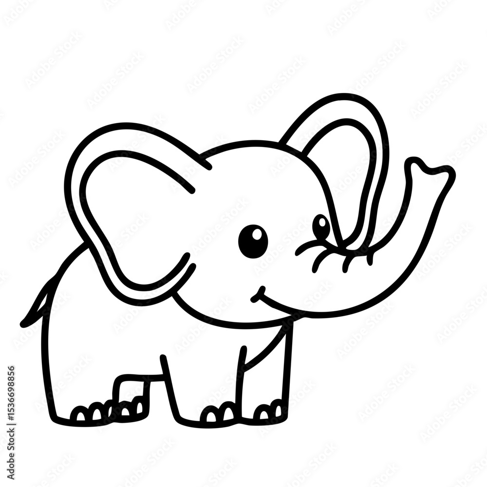 Cute baby elephant icon in black line style Cute baby elephant icon in black line style