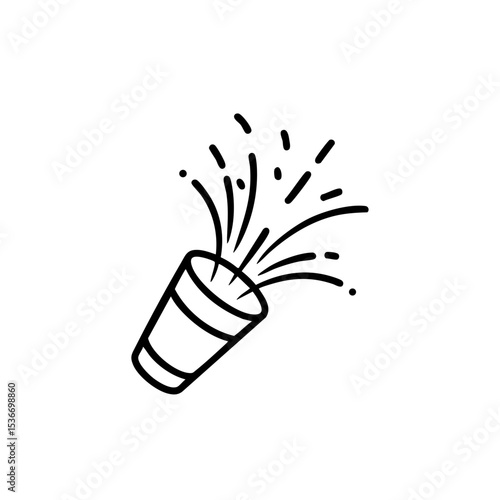  Party popper icon in black line style