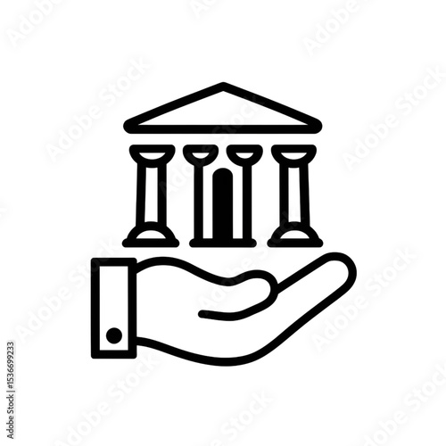 Bank Protection Icon – Hand Holding Government Building Line Art