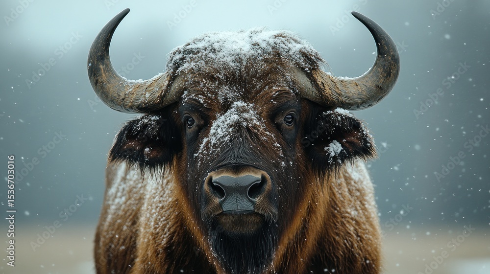 Naklejka premium Winter buffalo portrait