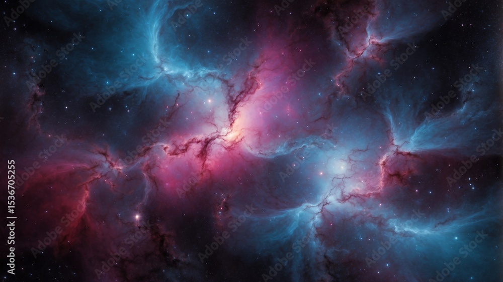 Fototapeta premium Vibrant nebula with glowing stars and colorful cosmic clouds in deep space.