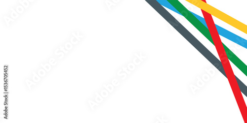Diagonal multicolor lines (red, yellow, blue, green, gray) intersect on a clean white background, creating a bold, modern abstract vector with dynamic movement and contrast.