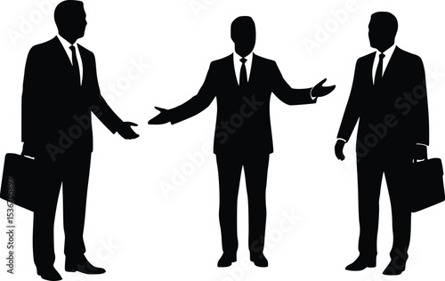 Silhouette drawing of three businesspeople exchanging ideas and negotiating in profile