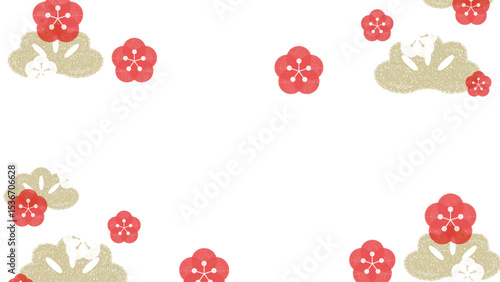 梅の花と松の和風フレーム