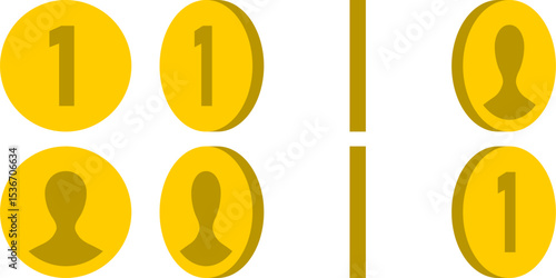 Basic 8-frame Rotating Gold Coin Sprite Sheet for Sprite Animation in Games and App UI. Vector Image.