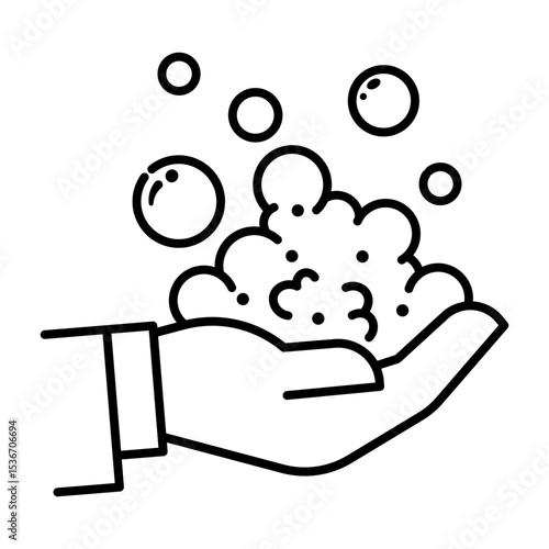 Made in UK Hand with soap suds vector icon outline style