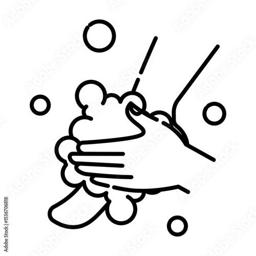 Made in UK Hygiene starts with the simple act of hand washing with soap line art vector icon outline style.