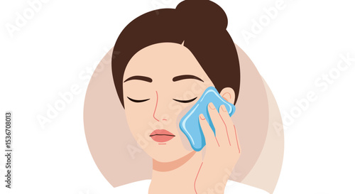 Woman applying ice pack to face for relief