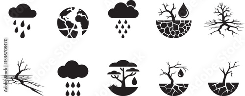 Climate change icons drought rain global warming. eps-10
