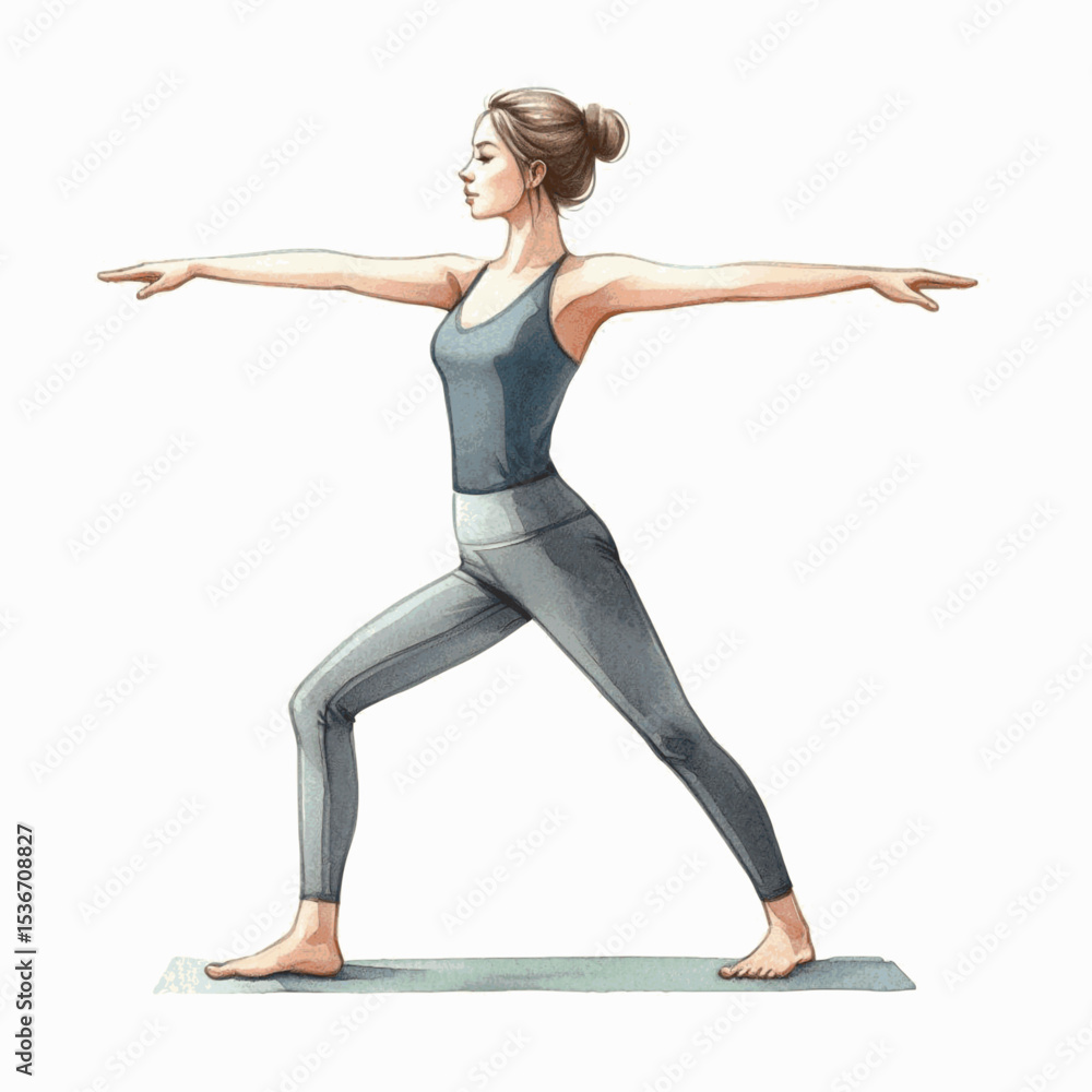 Fototapeta premium Steadfast Flow Yoga warrior isolated watercolor vector illustration svg