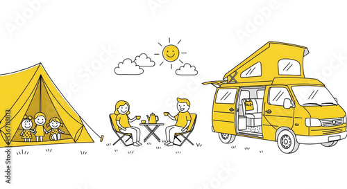 Campground cartoon RV tent family vacation