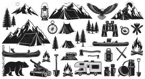 Camping Adventure Wildlife and Nature Icons