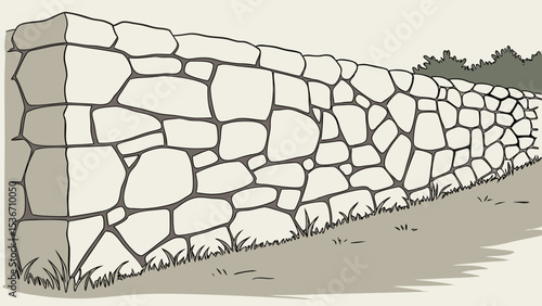 Wall made of irregularly shaped light gray stones, showcasing rustic design and natural beauty