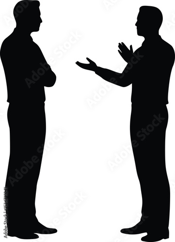 Silhouette of two people talking with expressive gestures symbolizing communication and dialogue

