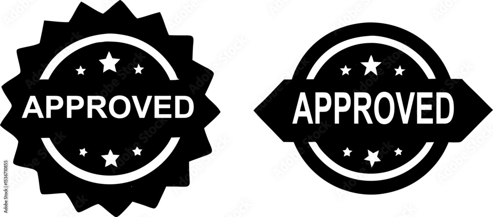 Fototapeta premium Approved Seal and Badge Vector Icons Black and White Graphics for Certification and Approval