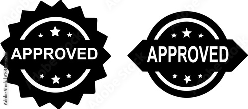 Approved Seal and Badge Vector Icons Black and White Graphics for Certification and Approval