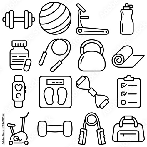Workout and Fitness Icon Set Outline Style
