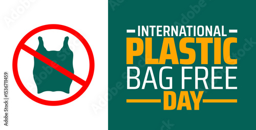 International Plastic Bag Free Day background or banner design. Prohibited Plastic Bag Icon on White and Green Background, Promoting Eco-Friendly Alternatives.