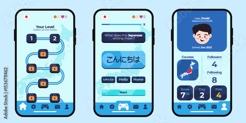 Language education learning mobile phone apps user interface UI application smartphone gamification learn Japanese