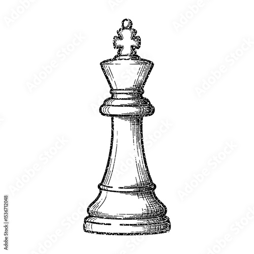 Illustration of king chess pieces in vintage stipple engraving style isolated on transparent background