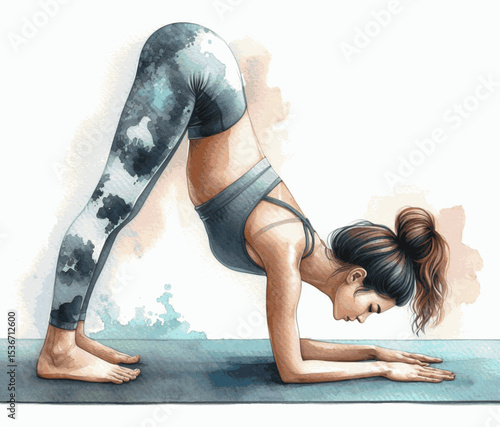 Inverted Wash Yoga Dog pose isolated watercolor vector illustration svg
