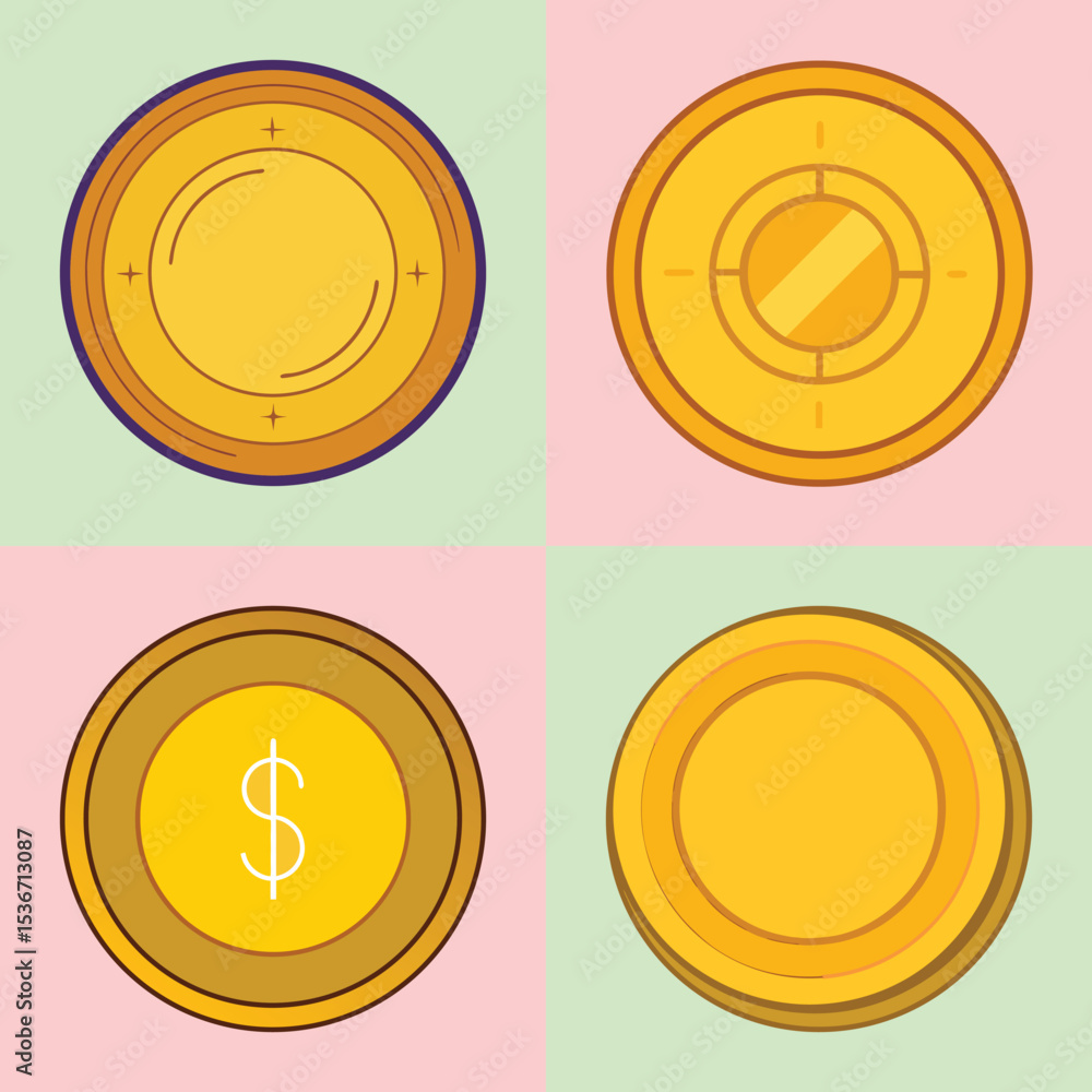 Gold Coin Flat Style Vector Illustration Gold Coin Flat Style Vector Illustration