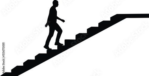 Silhouette of person climbing stairs representing progress and upward movement
