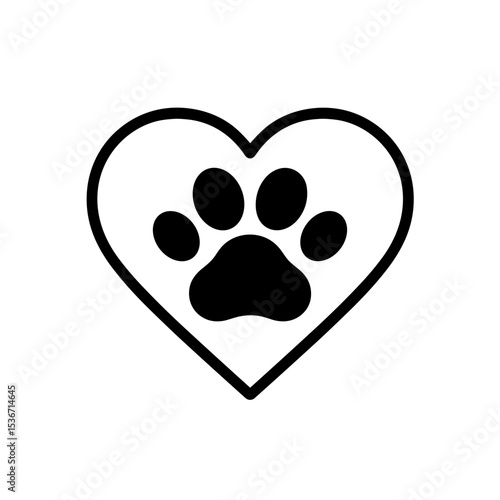 Heart with paw print – represents pet love or adoption, outline icon