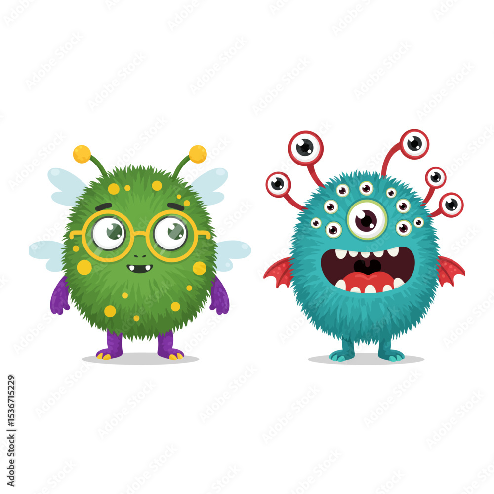 Cute furry little monster flat design vector illustrations Cute furry little monster flat design vector illustrations