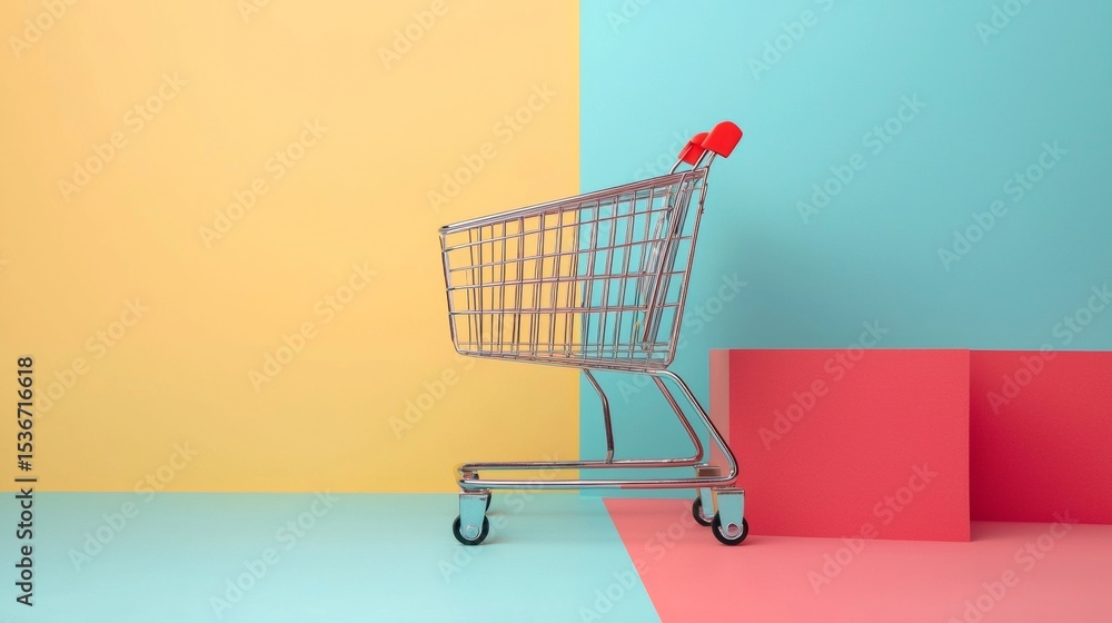Shopping cart on pastel background for commerce retail online store business delivery marketing consumer purchase concept Shopping cart on pastel background for commerce retail online store business delivery marketing consumer purchase concept