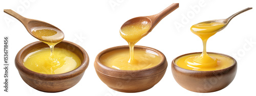 ghee in wooden bowl isolated on transparent background