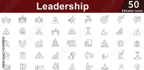 Leadership Management Icon Set - 50 Editable Executive Business Icons for Team Leadership, Strategy and Professional Development Vector Pack