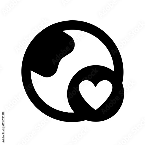 earth with heart icon on white background  .svg