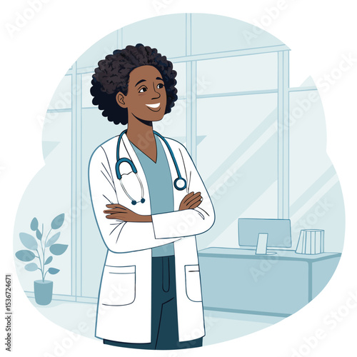 smiling african female doctor flat vector style