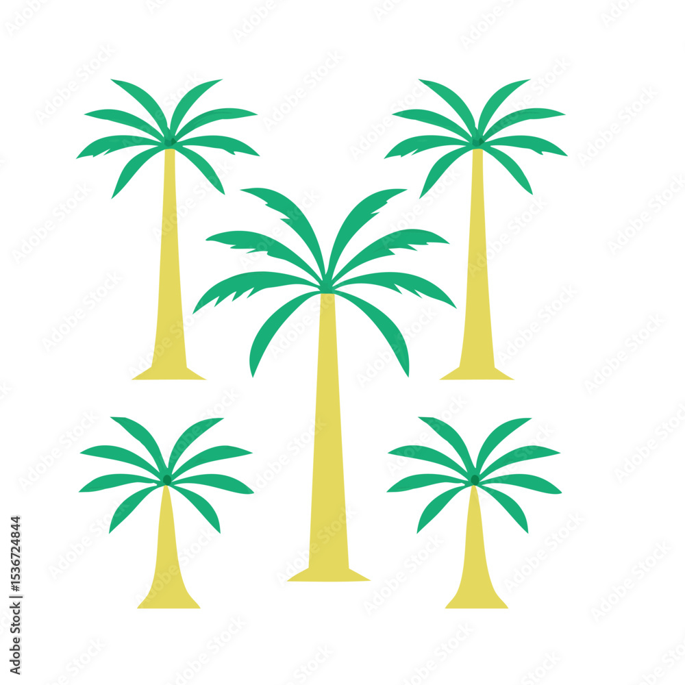 Fototapeta premium Vibrant Green and Yellow Palm Tree Vector Set for Tropical Landscape and Summer Design Projects