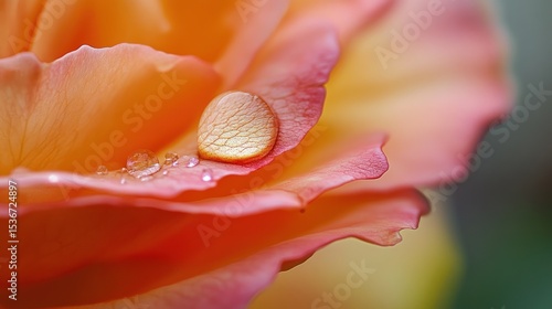Delicate rose petal with water droplet close-up.