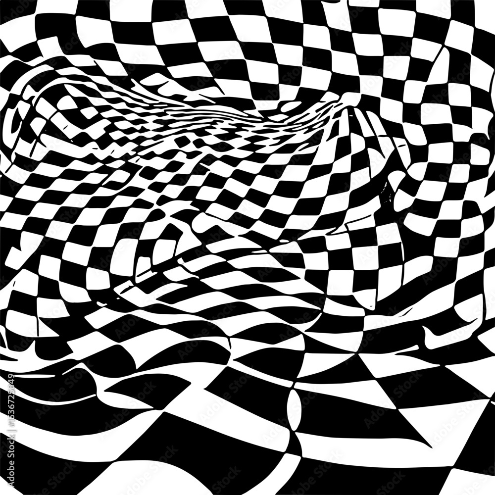 Obraz premium Curved checker board grid with illusion effect, high contrast vector