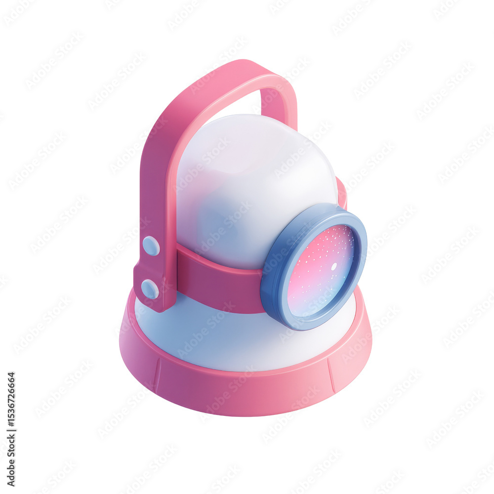 Fototapeta premium Isometric space projector lamp with pink details on a transparent background. 