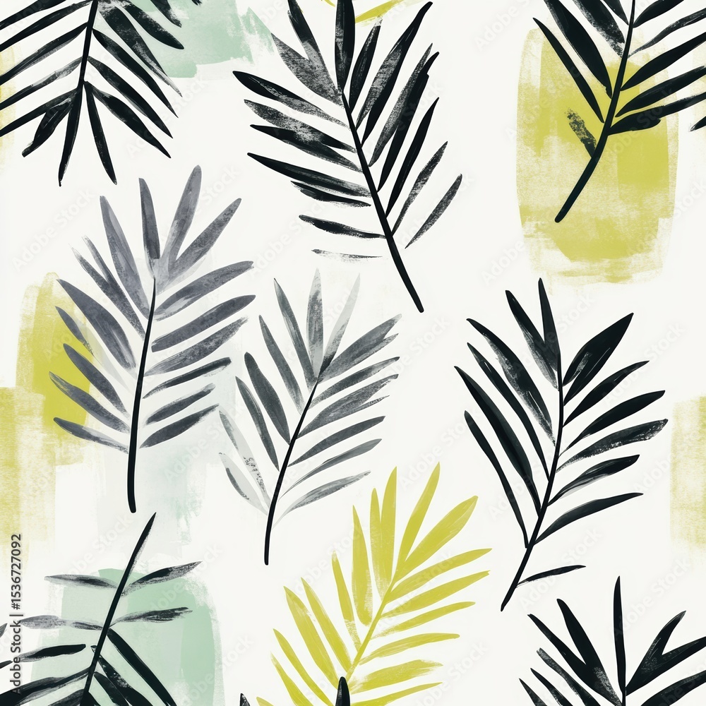 Naklejka premium illustration of abstract palm branches in a wallpaper pattern