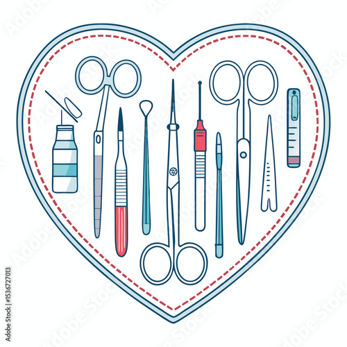 flat vector of heart surgery tools clean design