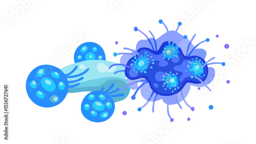 Vivid illustration of microscopic organisms interacting in a colorful abstract representation of science and biology concepts