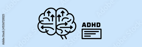 Brain with arrows pointing outward representing ADHD – Great for ADHD awareness, educational presentations, or healthcare content.