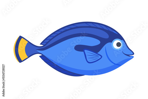 Colorful blue fish swimming happily in a vibrant underwater environment during a sunny day