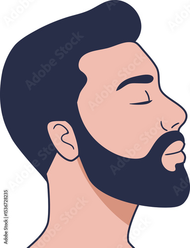 Illustration of a man with a beard and mustache in profile, eyes closed, on transparent background. Male facial hair and grooming concept.