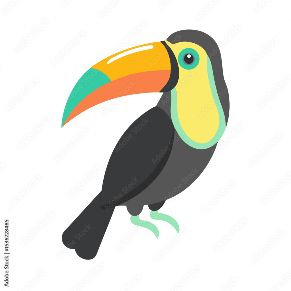 Obraz premium Colorful toucan perched on a branch in a vibrant jungle setting during the afternoon sun