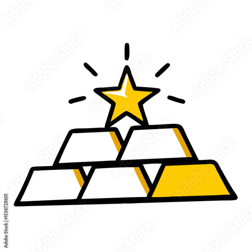 Gold bars pyramid with a shining star on top representing wealth and success in finance